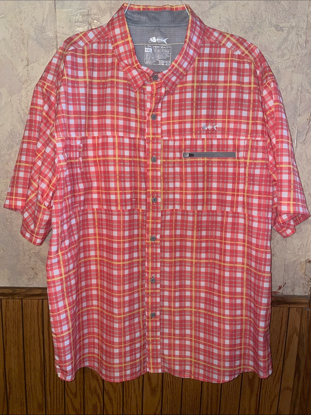 Orange, yellow & white plaid silver bait shirt (XXL)